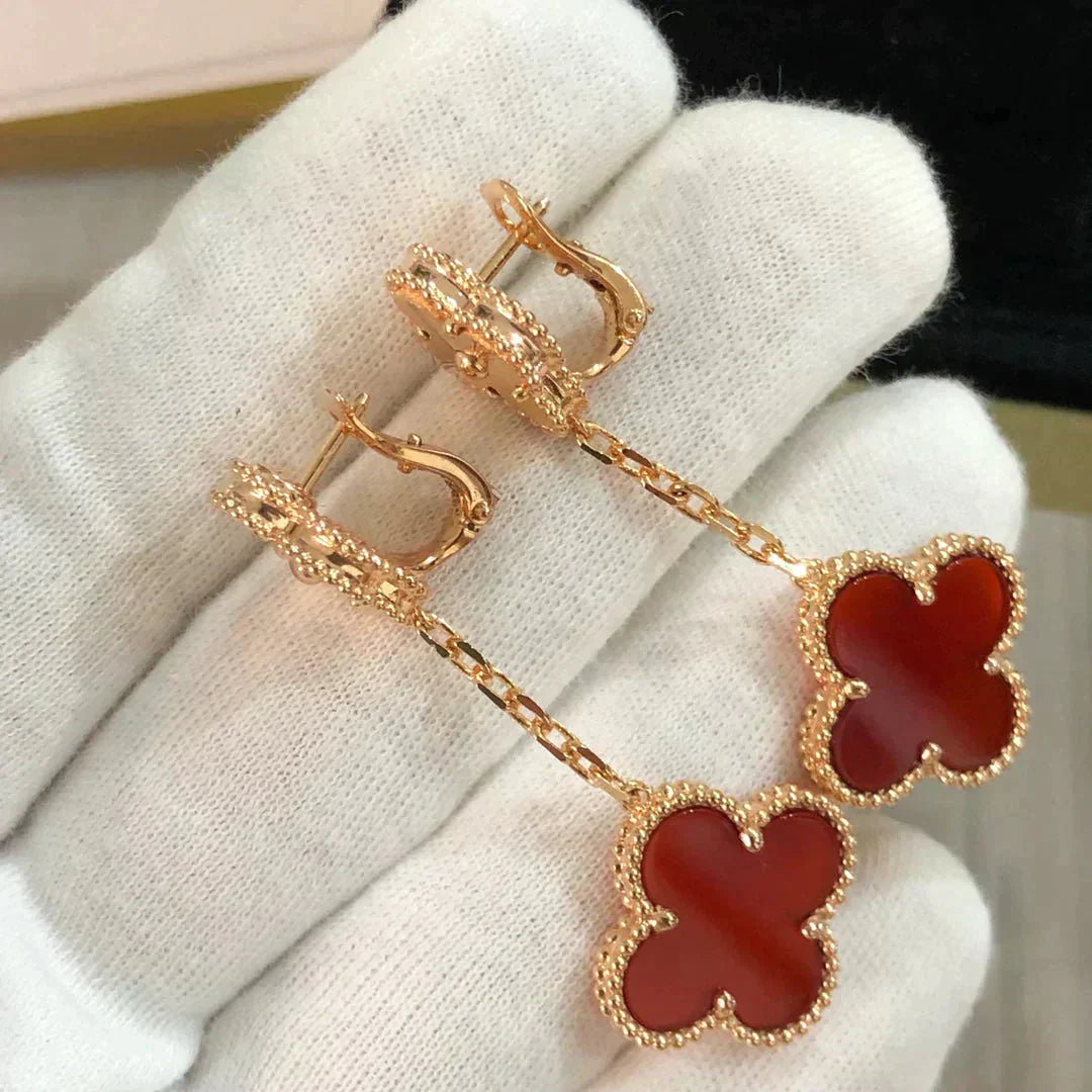 [Windsor Jewelry]CLOVER 2 MOTIF  LASER CARNELIAN EARRINGS