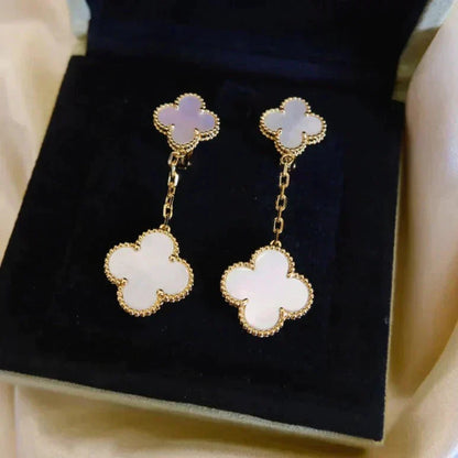 [Windsor Jewelry]CLOVER 2 MOTIF WHITE MOP EARRINGS