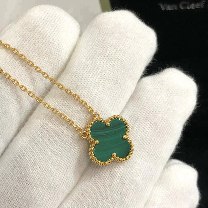 [Windsor Jewelry]CLOVER 15MM MALACHITE SINGLE FLOWER  NECKLACE