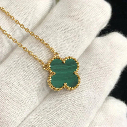 [Windsor Jewelry]CLOVER 15MM MALACHITE SINGLE FLOWER  NECKLACE