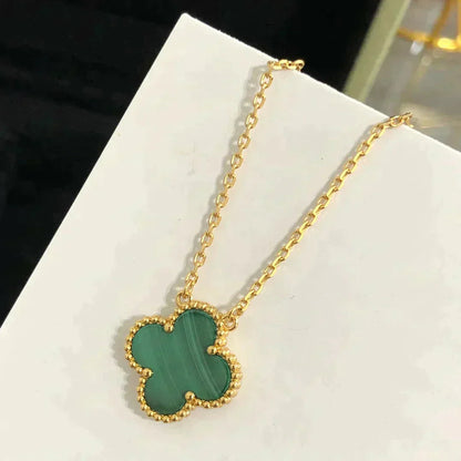 [Windsor Jewelry]CLOVER 15MM MALACHITE SINGLE FLOWER  NECKLACE