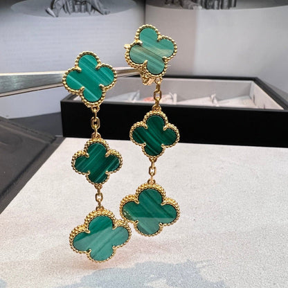 [Windsor Jewelry]CLOVER MALACHITE 3 MOTIFS GOLD