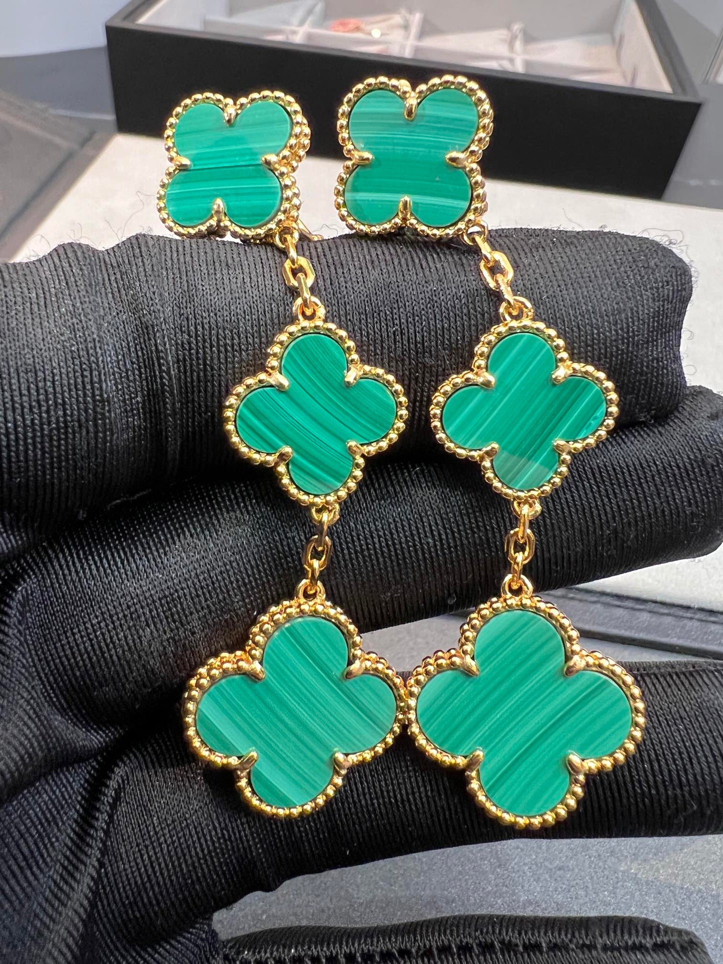 [Windsor Jewelry]CLOVER MALACHITE 3 MOTIFS GOLD
