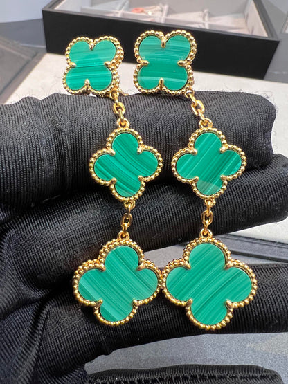 [Windsor Jewelry]CLOVER MALACHITE 3 MOTIFS GOLD