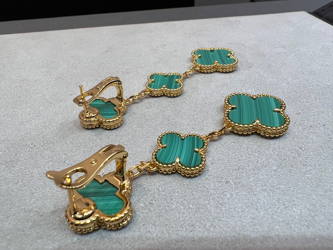 [Windsor Jewelry]CLOVER MALACHITE 3 MOTIFS GOLD