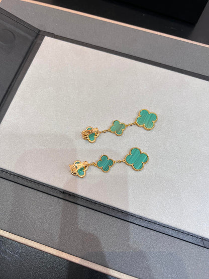 [Windsor Jewelry]CLOVER MALACHITE 3 MOTIFS GOLD