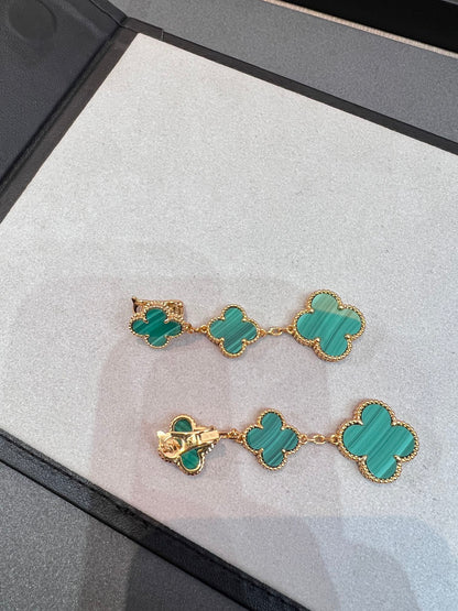[Windsor Jewelry]CLOVER MALACHITE 3 MOTIFS GOLD