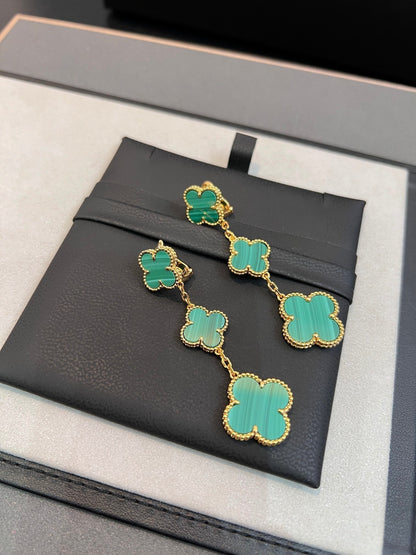 [Windsor Jewelry]CLOVER MALACHITE 3 MOTIFS GOLD