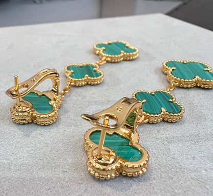 [Windsor Jewelry]CLOVER MALACHITE 3 MOTIFS GOLD