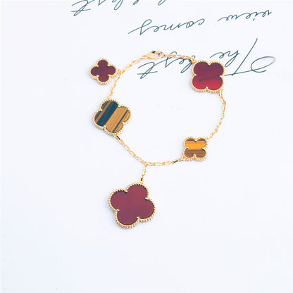 [Windsor Jewelry]CLOVER BRACELET 5 MOTIFS CARNELIAN TIGER EYE