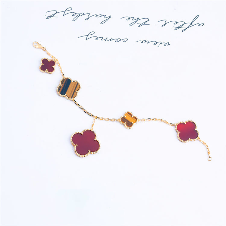[Windsor Jewelry]CLOVER BRACELET 5 MOTIFS CARNELIAN TIGER EYE