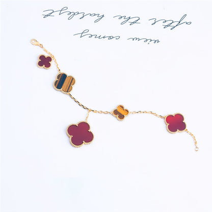 [Windsor Jewelry]CLOVER BRACELET 5 MOTIFS CARNELIAN TIGER EYE