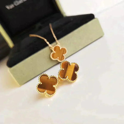 [Windsor Jewelry]CLOVER MEDIUM 1 MOTIFS TIGER EYE EARRINGS