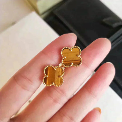 [Windsor Jewelry]CLOVER MEDIUM 1 MOTIFS TIGER EYE EARRINGS