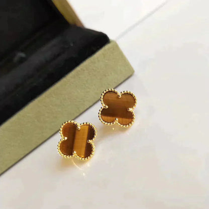 [Windsor Jewelry]CLOVER MEDIUM 1 MOTIFS TIGER EYE EARRINGS