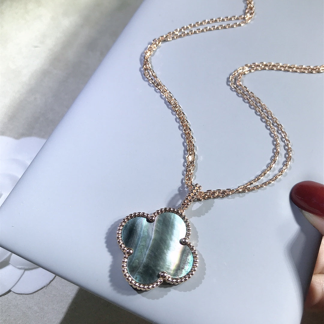 [Windsor Jewelry]CLOVER 25MM GOLD DARK MOP BIG CLOVER NECKLACE
