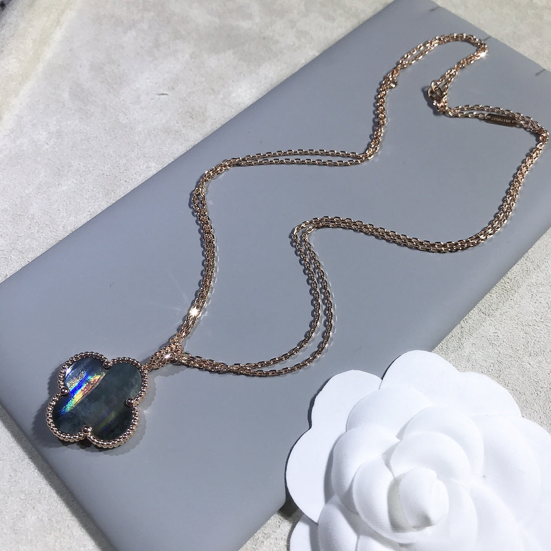 [Windsor Jewelry]CLOVER 25MM GOLD DARK MOP BIG CLOVER NECKLACE