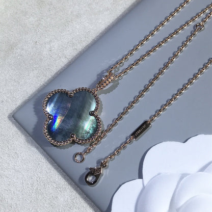 [Windsor Jewelry]CLOVER 25MM GOLD DARK MOP BIG CLOVER NECKLACE
