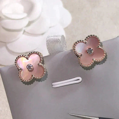 [Windsor Jewelry]CLOVER MEDIUM 1 MOTIFS  PINK MOP DIAMOND EARRINGS
