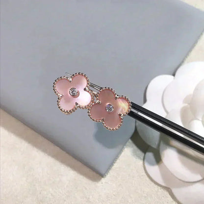 [Windsor Jewelry]CLOVER MEDIUM 1 MOTIFS  PINK MOP DIAMOND EARRINGS