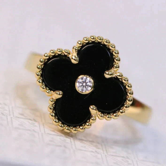 [Windsor Jewelry]CLOVER ONYX RING GOLD DIAMOND
