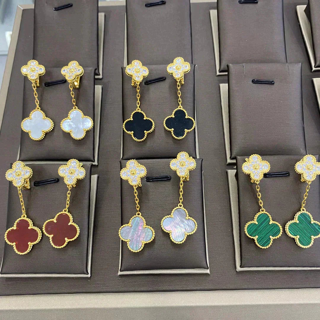 [Windsor Jewelry]CLOVER  2 MOTIFS  DIAMOND  EARRINGS (MULTIPLE CHOICESç´
