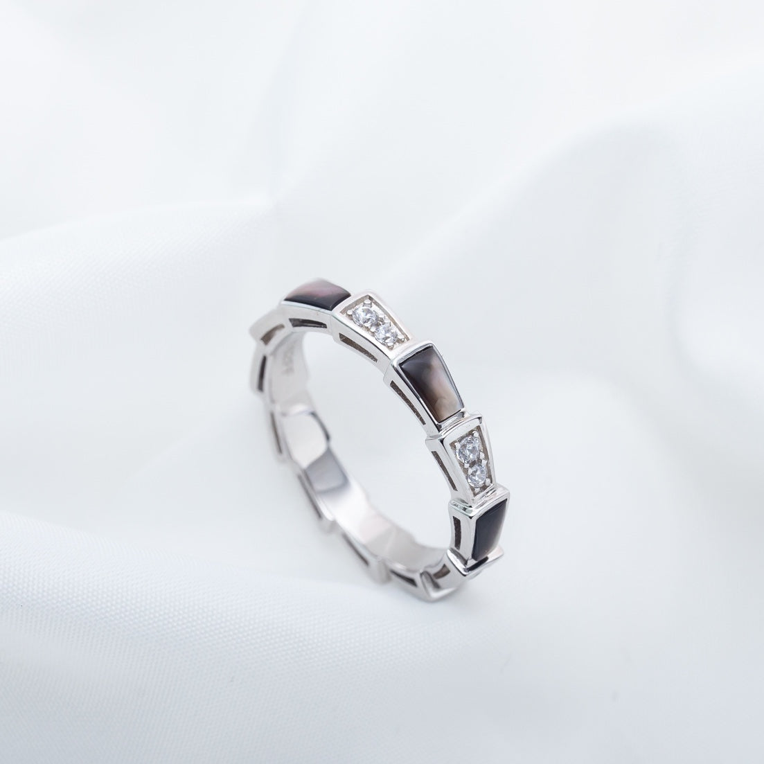 [Windsor Jewelry]SERPENTI RING SILVER  DIAMOND BLACK MOP 3MM