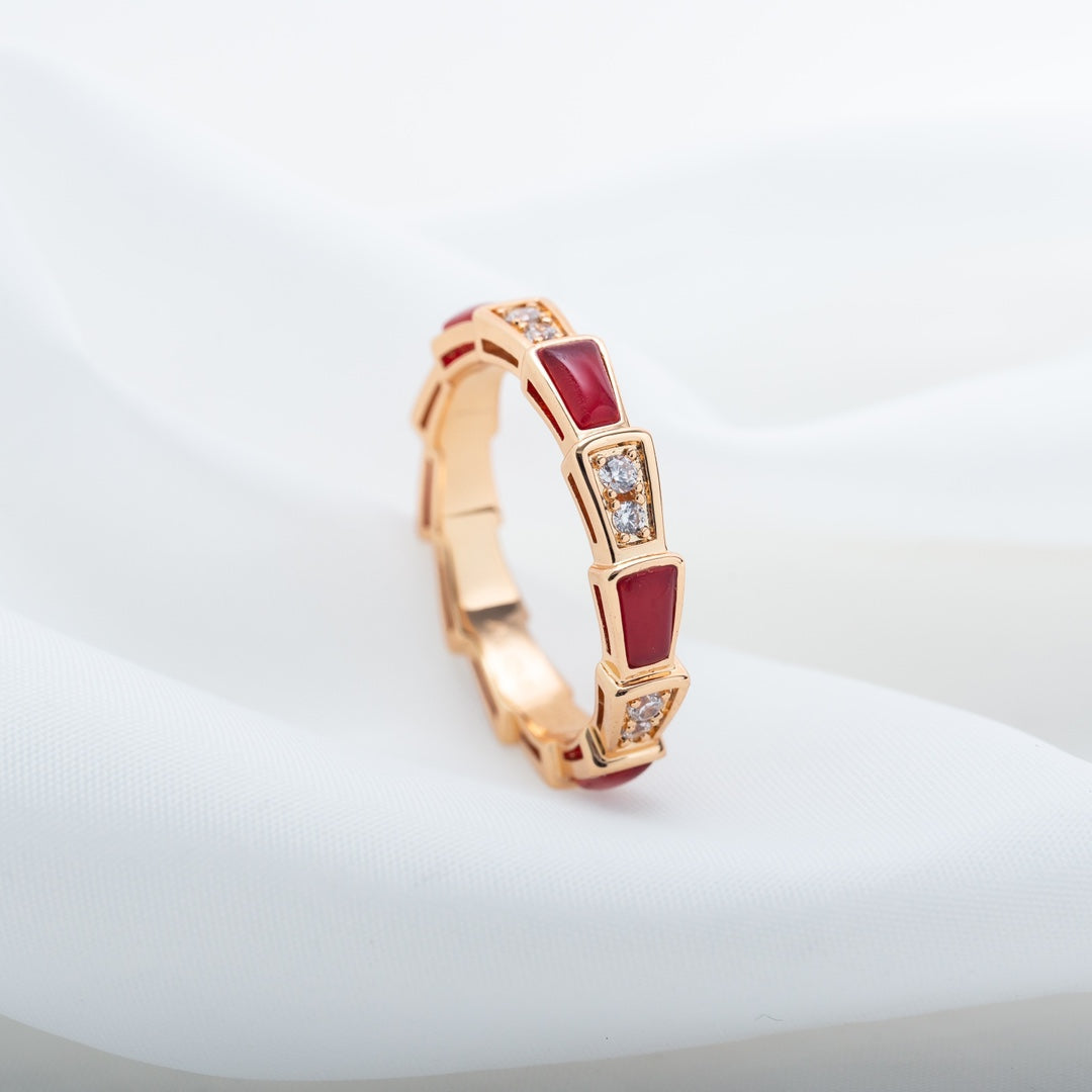 [Windsor Jewelry]SERPENTI RING PINK GOLD CARNELIAN DIAMOND 3MM