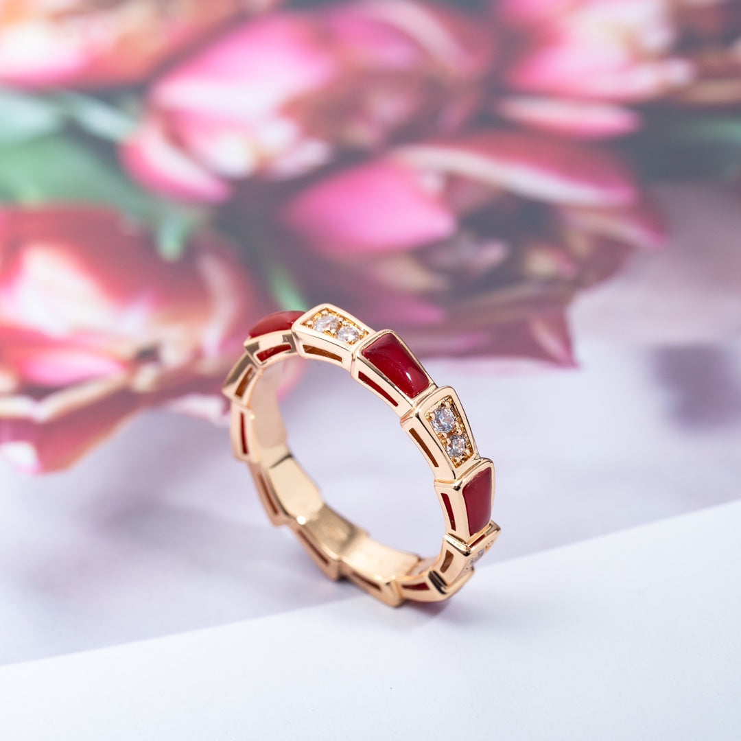 [Windsor Jewelry]SERPENTI RING PINK GOLD CARNELIAN DIAMOND 3MM