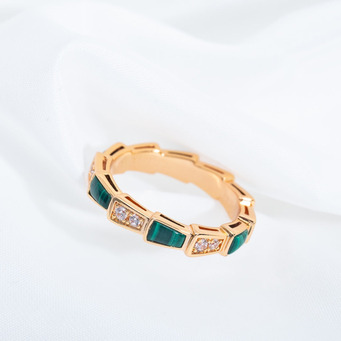 [Windsor Jewelry]SERPENTI RING PINK GOLD MALACHITE DIAMOND 3MM