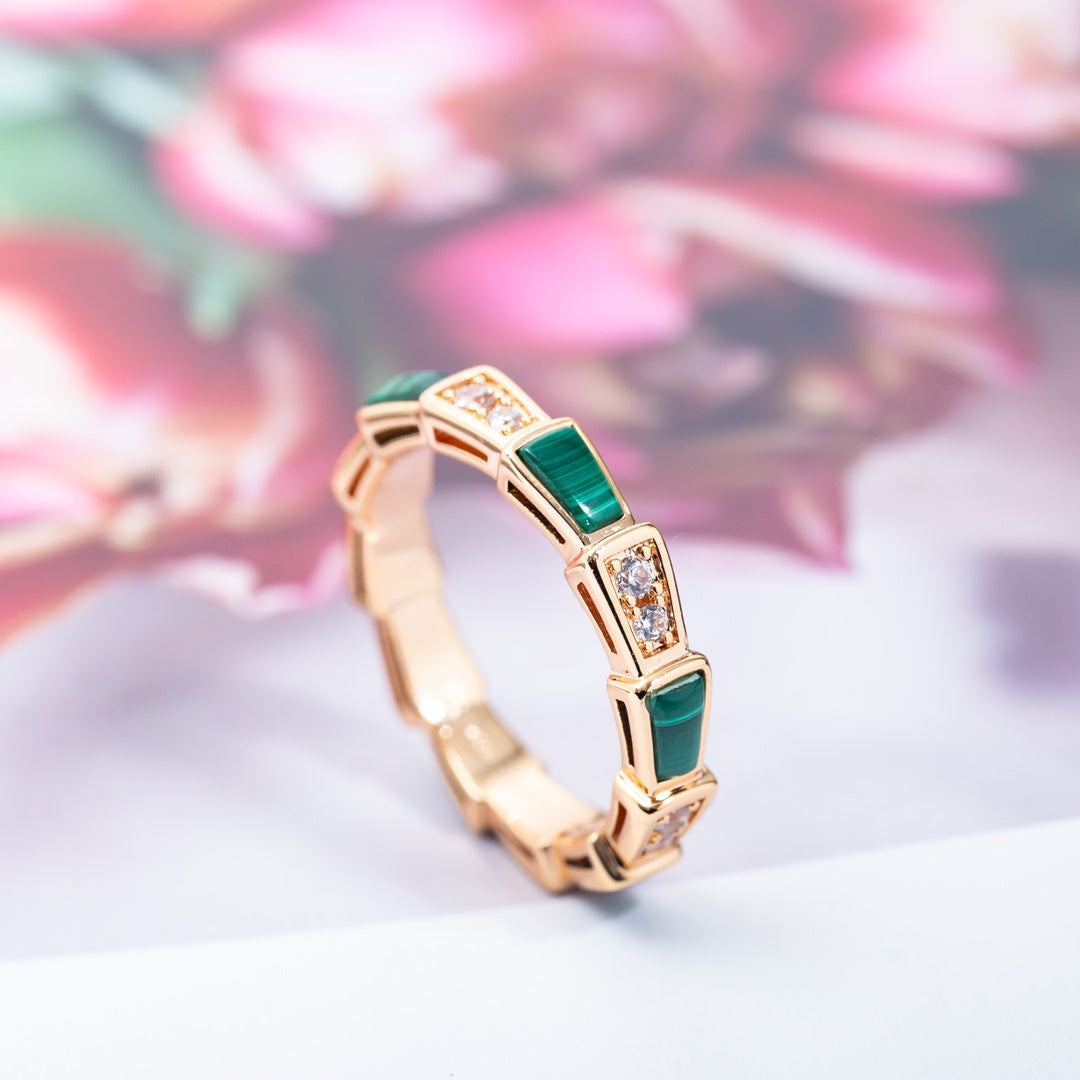 [Windsor Jewelry]SERPENTI RING PINK GOLD MALACHITE DIAMOND 3MM