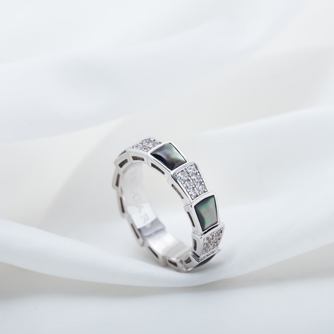 [Windsor Jewelry]SERPENTI RING SILVER DIAMOND BLACK MOP 4MM