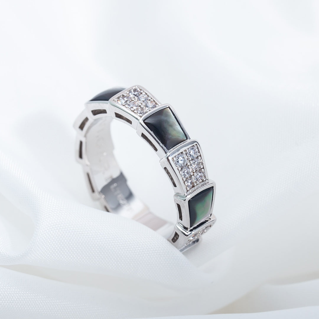 [Windsor Jewelry]SERPENTI RING SILVER DIAMOND BLACK MOP 4MM
