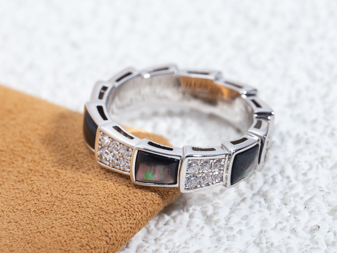[Windsor Jewelry]SERPENTI RING SILVER DIAMOND BLACK MOP 4MM