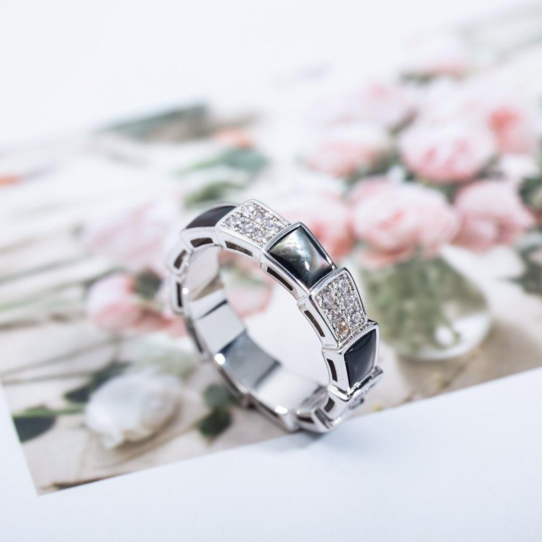[Windsor Jewelry]SERPENTI RING SILVER DIAMOND BLACK MOP 4MM