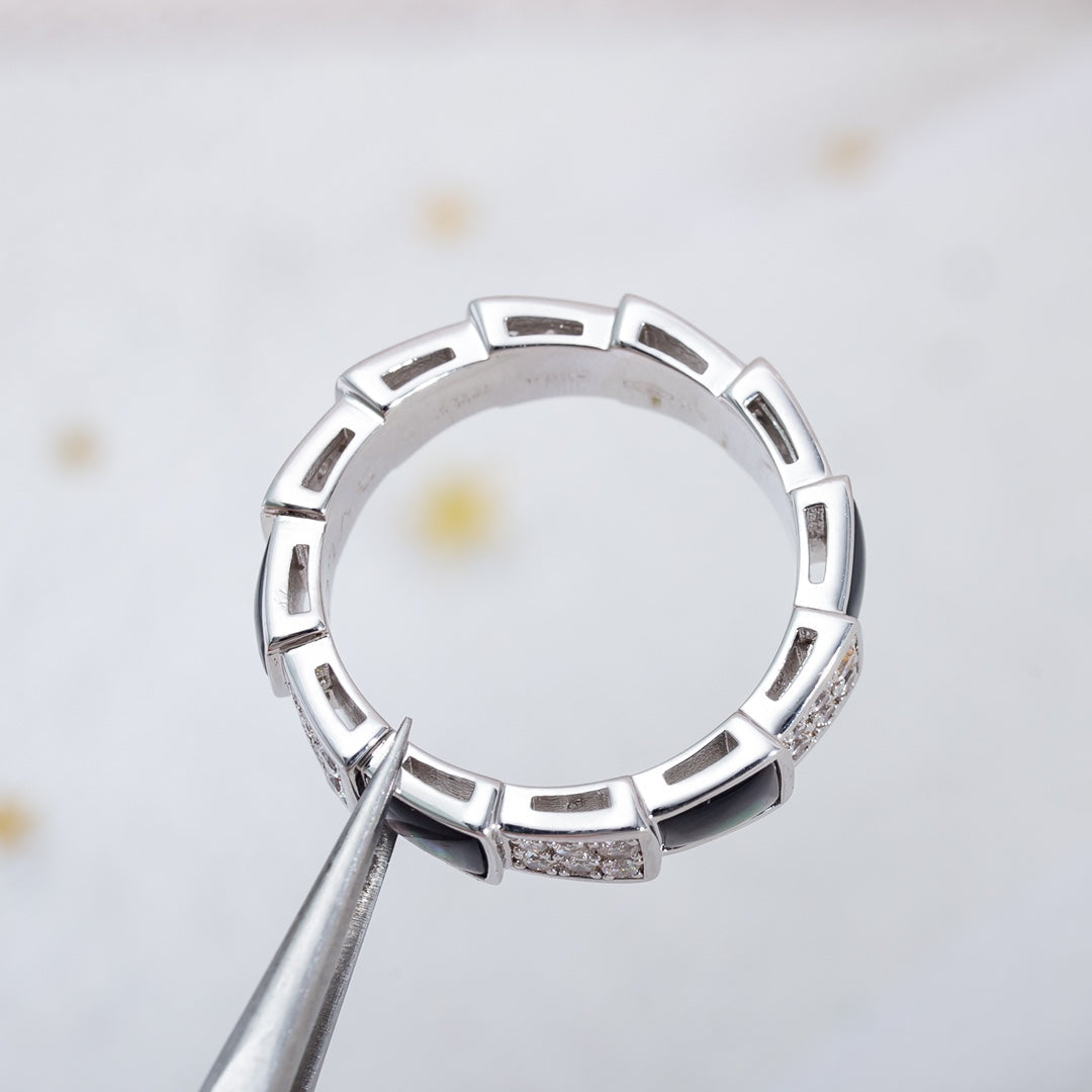 [Windsor Jewelry]SERPENTI RING SILVER DIAMOND BLACK MOP 4MM