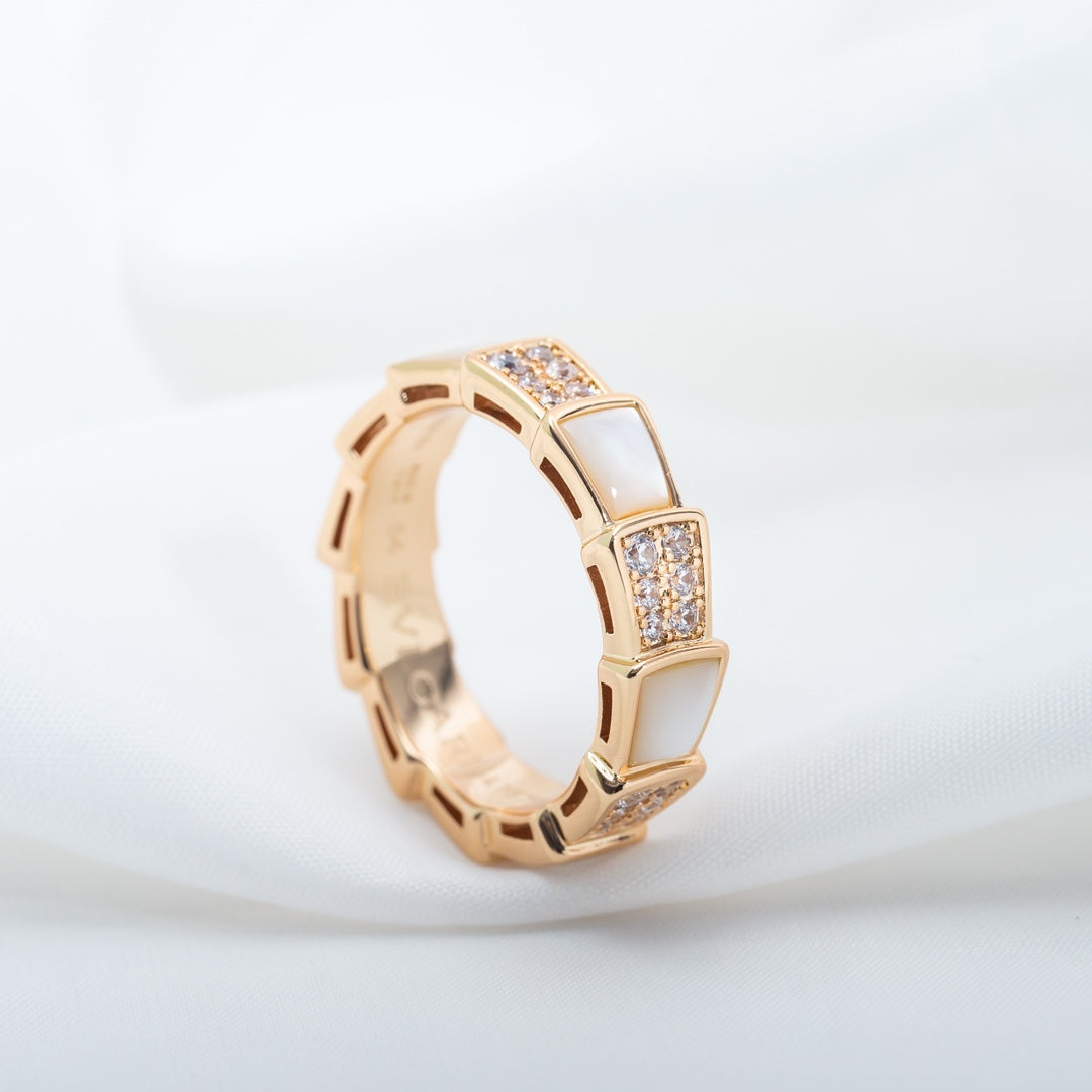 [Windsor Jewelry]SERPENTI RING PINK GOLD MOP DIAMOND PAVED 4MM