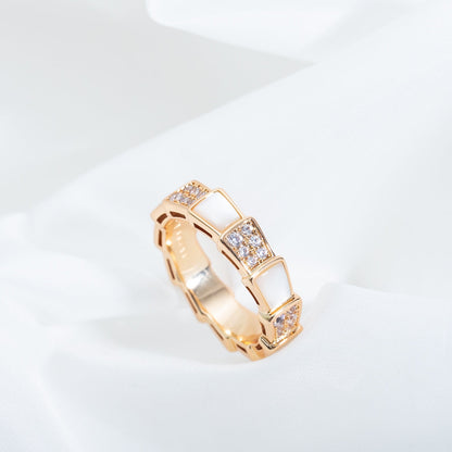 [Windsor Jewelry]SERPENTI RING PINK GOLD MOP DIAMOND PAVED 4MM