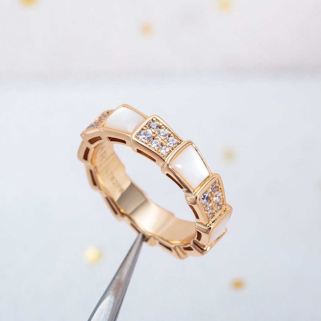[Windsor Jewelry]SERPENTI RING PINK GOLD MOP DIAMOND PAVED 4MM