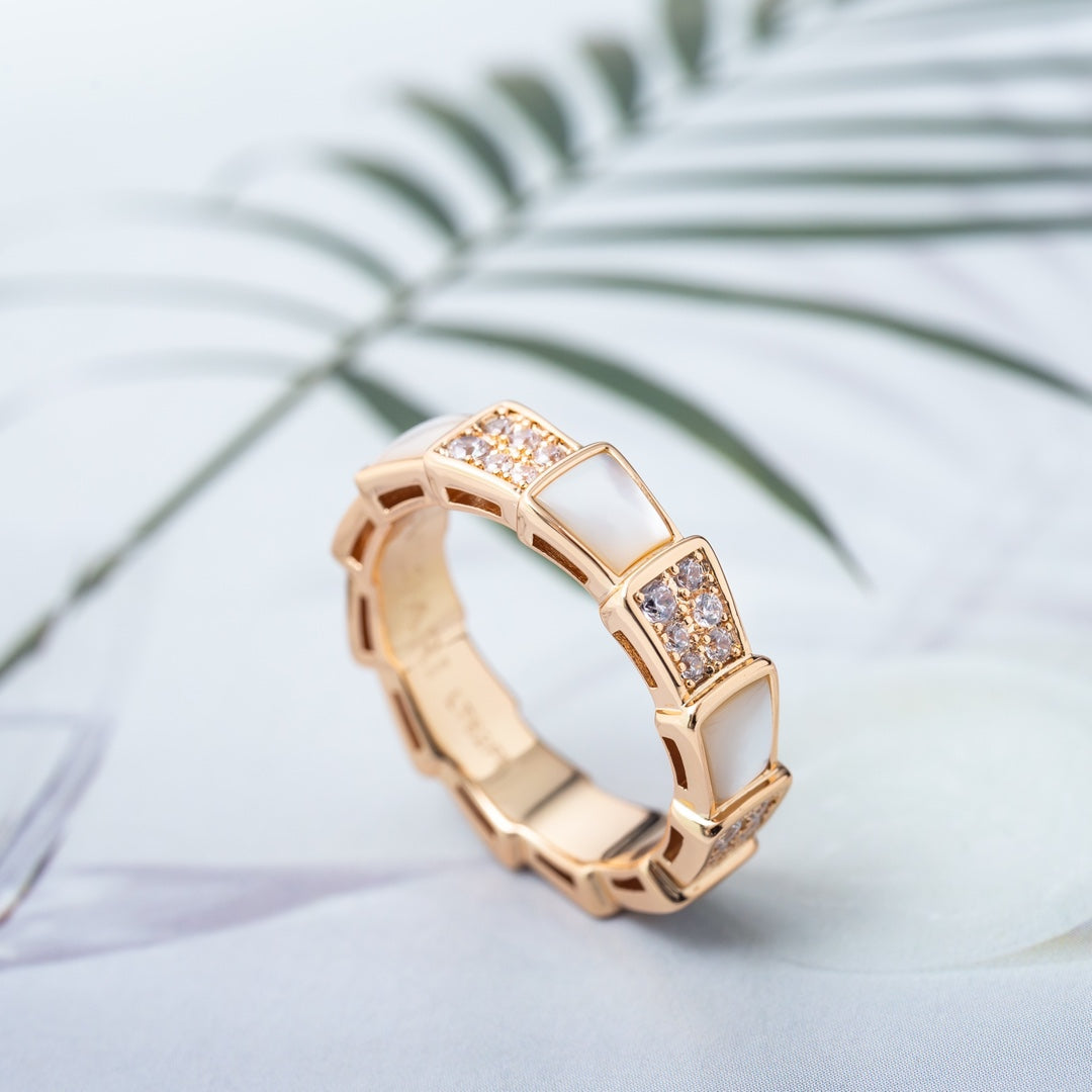 [Windsor Jewelry]SERPENTI RING PINK GOLD MOP DIAMOND PAVED 4MM
