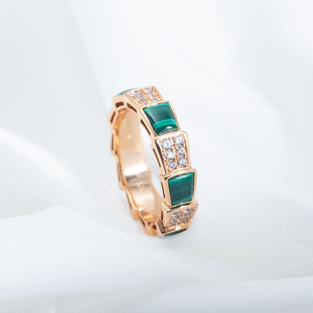 [Windsor Jewelry]SERPENTI RING PINK GOLD MALACHITE DIAMOND PAVED 4MM