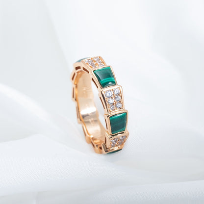 [Windsor Jewelry]SERPENTI RING PINK GOLD MALACHITE DIAMOND PAVED 4MM