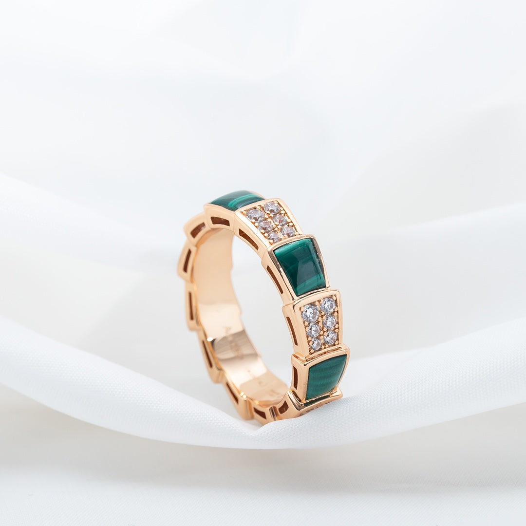 [Windsor Jewelry]SERPENTI RING PINK GOLD MALACHITE DIAMOND PAVED 4MM