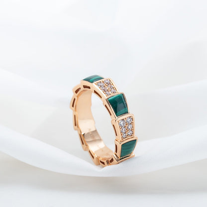 [Windsor Jewelry]SERPENTI RING PINK GOLD MALACHITE DIAMOND PAVED 4MM