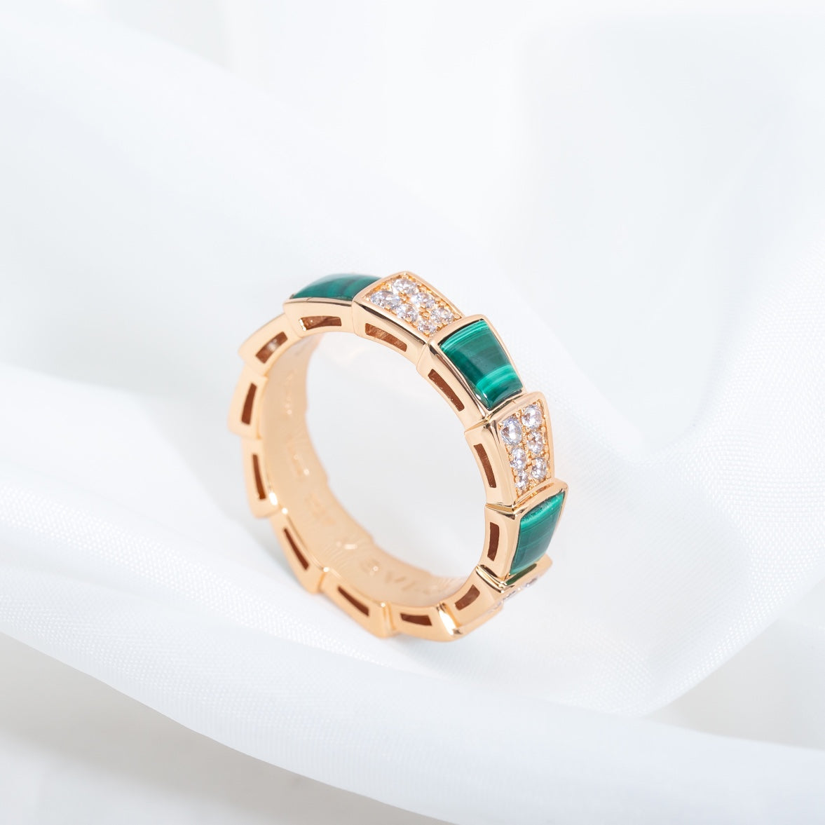 [Windsor Jewelry]SERPENTI RING PINK GOLD MALACHITE DIAMOND PAVED 4MM