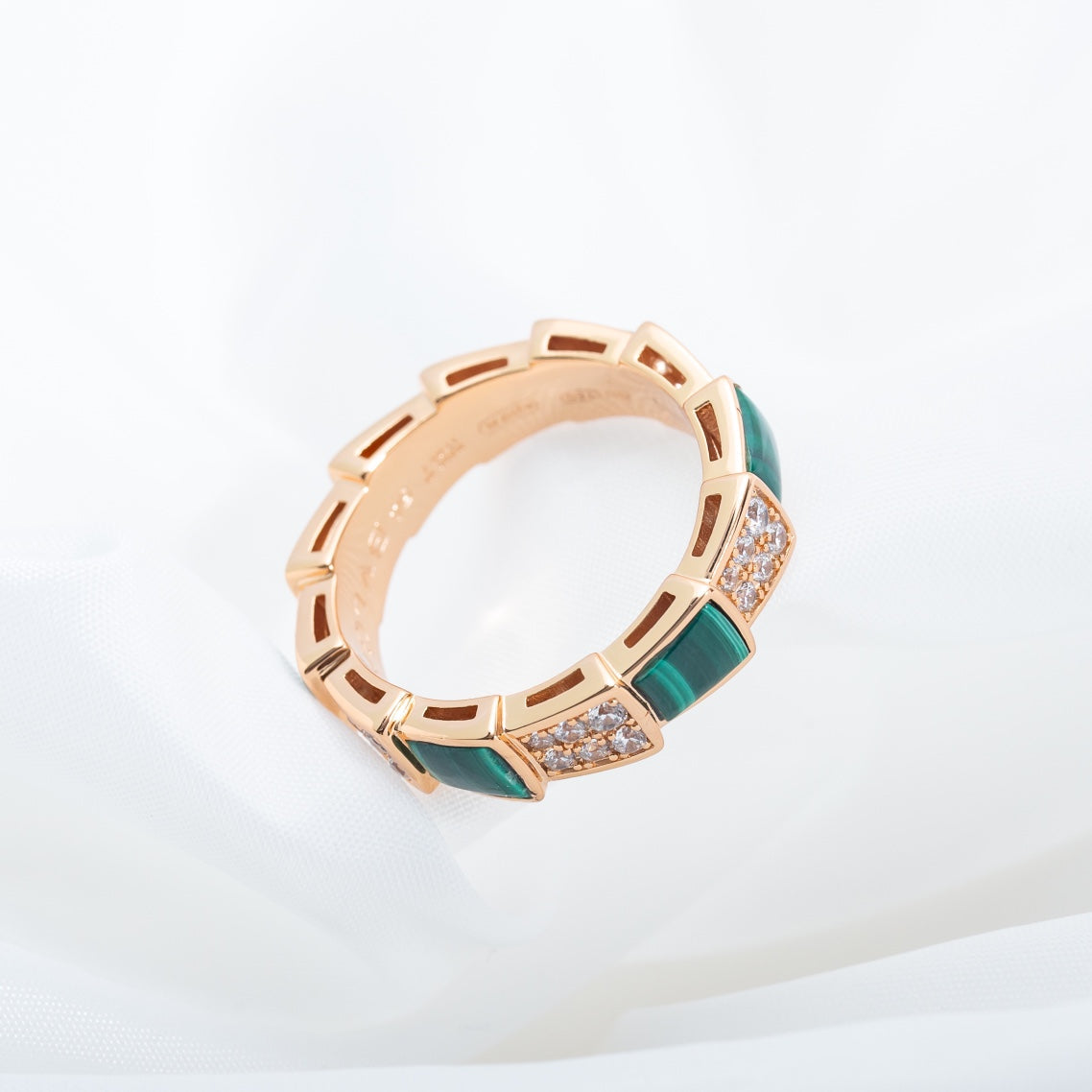 [Windsor Jewelry]SERPENTI RING PINK GOLD MALACHITE DIAMOND PAVED 4MM