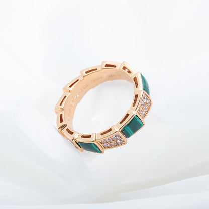 [Windsor Jewelry]SERPENTI RING PINK GOLD MALACHITE DIAMOND PAVED 4MM