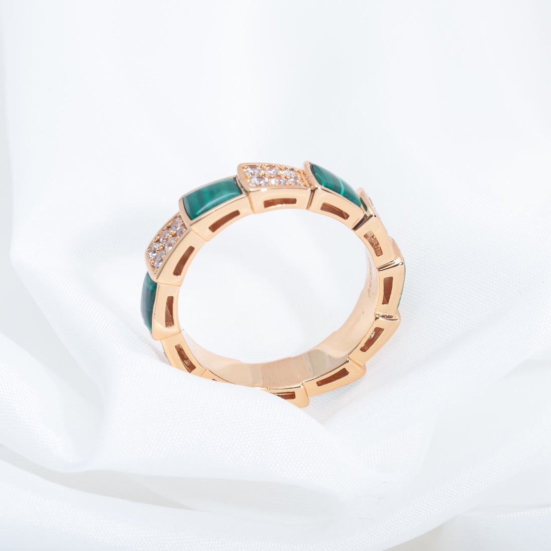 [Windsor Jewelry]SERPENTI RING PINK GOLD MALACHITE DIAMOND PAVED 4MM