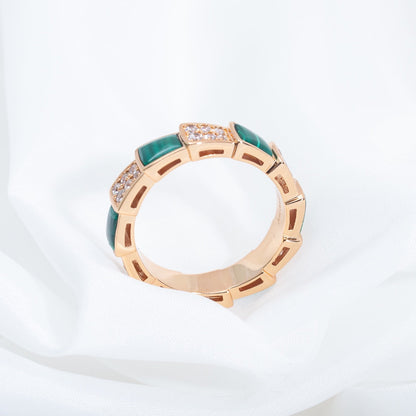 [Windsor Jewelry]SERPENTI RING PINK GOLD MALACHITE DIAMOND PAVED 4MM