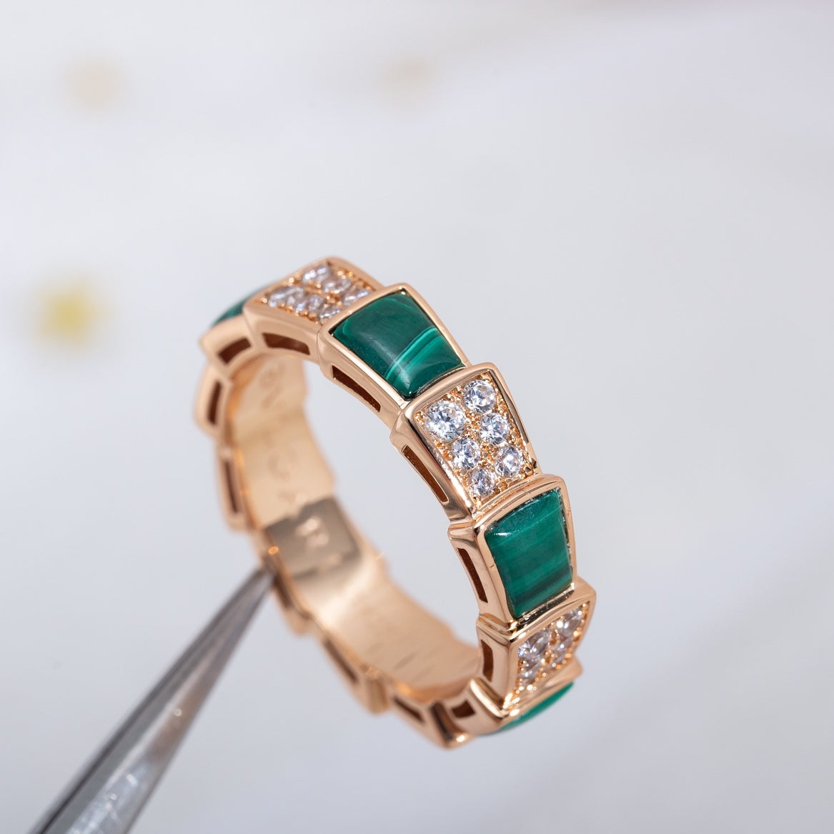 [Windsor Jewelry]SERPENTI RING PINK GOLD MALACHITE DIAMOND PAVED 4MM